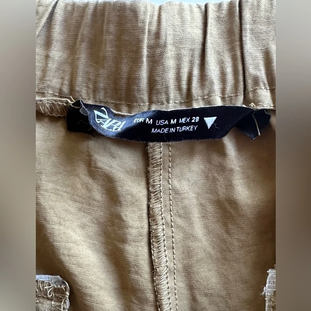 Zara baggy khaki brown pants with elastic waist and  pockets - Picture 2 of 7